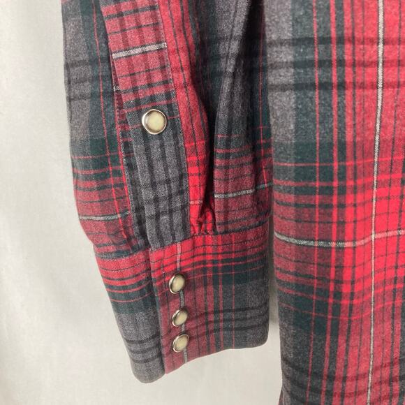Powder River Button Shirt Men XL Red Gray Plaid Flannel Pearl Snap 100% Cotton - Picture 4 of 10